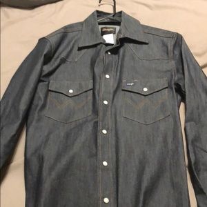 Wrangler raw denim dark pearl snap shirt